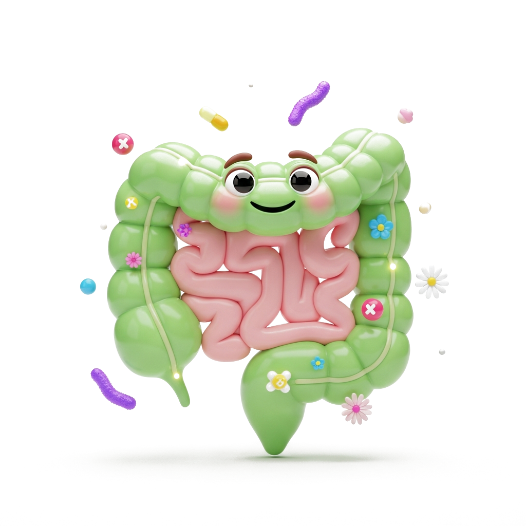 Ilustração 3D do intestino saudável